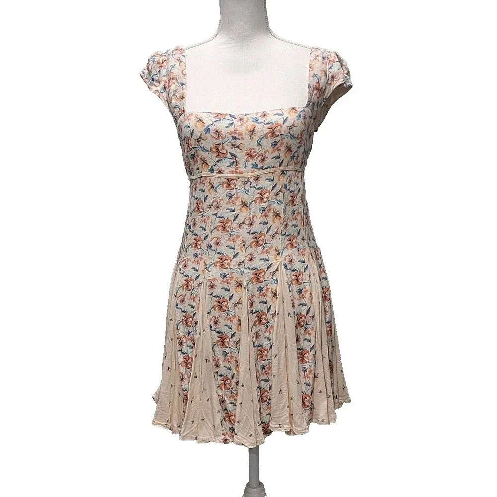 Free People Ponderosa Open Back Peach Combo Mini Dress Sizes Small